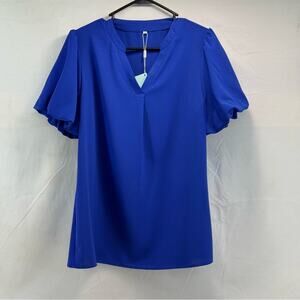 New WIHOLL Elegant Blue Women's Balloon sleeve large Blouse.
